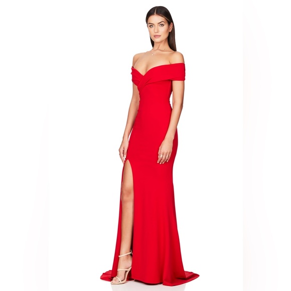 ♦️SOLD♦️Nookie Neptune Off-The-Shoulder Gown in Red - Size XS - Picture 2 of 9